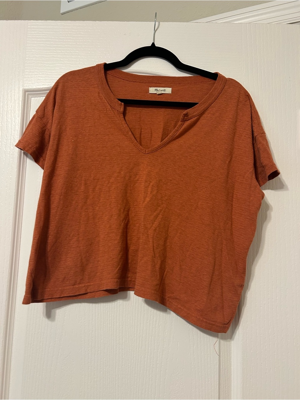 Madewell Rust-Orange V-Neck Cropped Tee